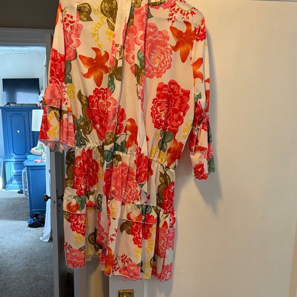 Floral Print Dress with Ruffle Sleeves
